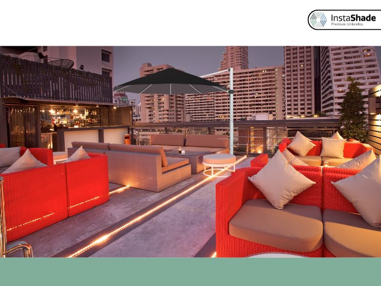 Black Cantilever Umbrella on the modern cafe terrace