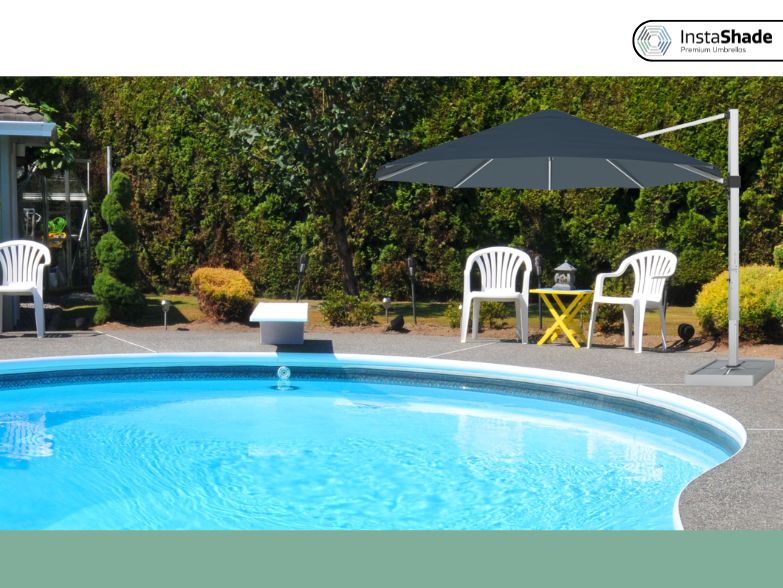 Blue cantilever Umbrella on the Poolside